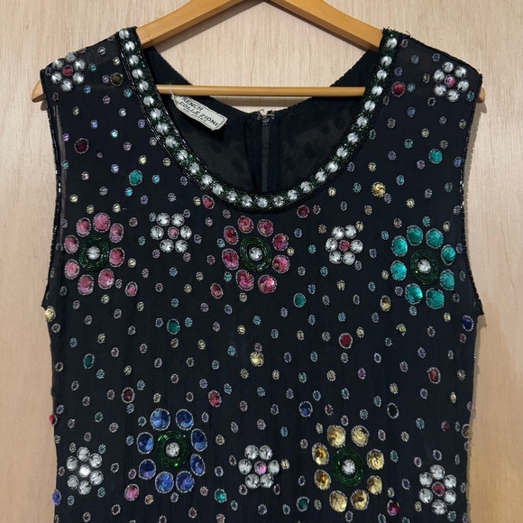 Vintage French Collezioni Black Allover Silk Sequined Sleeveless Dress - Picture 3 of 9